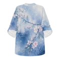 thumbnail image 4 of FKELYI Oriental Flower Print Women's Blouse Faux Linen Summer Shirt 3/4 Sleeve with Roll Up Design Casual Side Slit Hem Top Beach Vacation Outfits Tees, S, 4 of 5