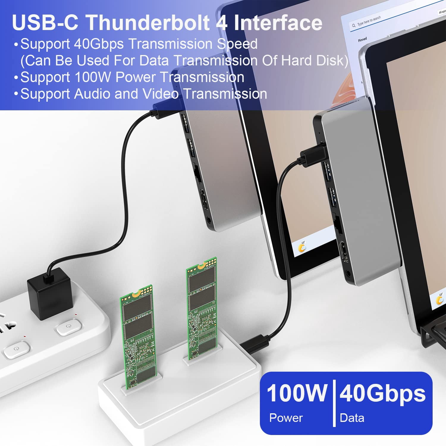 Surface Pro 9 Hub Docking Station with 4K HDMI, USB-C Thunerbolt 4(8K@30Hz Video+40G Data+100W Power), 100M RJ45, 2X USB3.0, SD+TF Card Slot, 3.5mm Audio, Triple Display for Surface Pro 9/Pro X