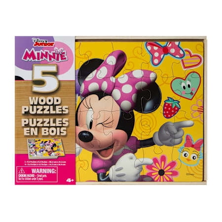 Spin Master Minnie Mouse 5 Jigsaw Puzzles with Wood Storage Box