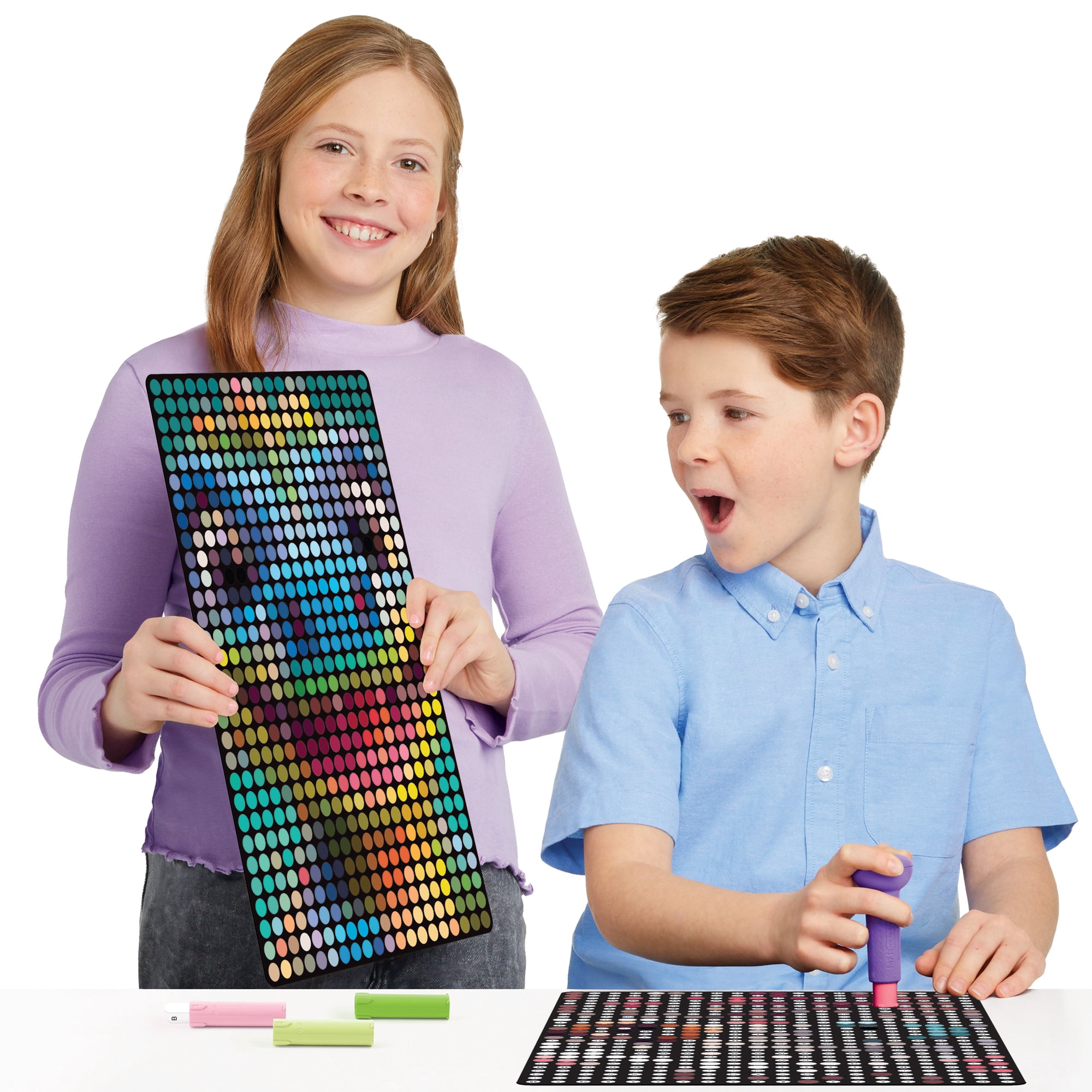 Make It Real: Stamp To Reveal: 2 Characters - Cool Cat & Smily Dino - DIY 2 Dot Posters, 11 x 16.5", Craft Kit, Artwork Activity, Girls & Kids Ages 6+