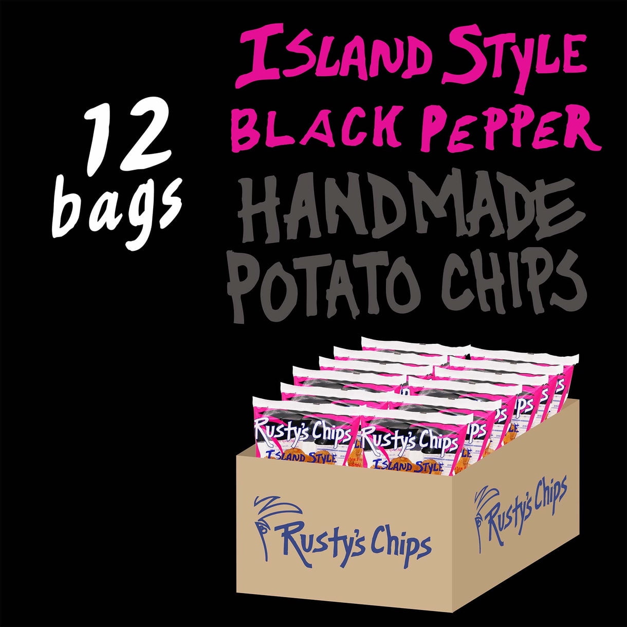 Rusty's Handmade Potato Chips, Black Pepper Kettle Potato Chips 3oz Bags, 12ct