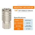 thumbnail image 5 of 5pcs Female Industrial Coupler 1/4" NPT M Style Air Hose Fittings Quick Connector for Air Compressor, Silver, 5 of 7