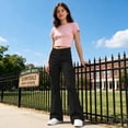 thumbnail image 3 of XINXIAOO School Pants for Girls Formal Flare Leg Cargo Pants Pull On Chino Elastic Waist with Pockets Black School Pants for Girls Preppy Clothes for Girls 13-14 Years, 3 of 6