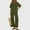 38#Green, variant on Gmdeguo Casual Outfits For Women 2 Piece Wide Leg Trousers Suit With Button Down Cotton Linen Sets 3/4 Sleeve Blouse Baggy Pants Loungesuit Plain Oversized Shirts Pants