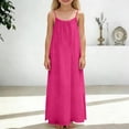 thumbnail image 5 of TBWNWG Girls Summer Sleeveless Spaghetti Strap Sun Dress with Flowy Skirt and Pockets for Casual Play Outfits,Sizes 10-11 Years, 5 of 6