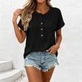 thumbnail image 4 of Aezemi Women Pullover Button Shirts Round Neck Short Sleeve Fashion Comfy Summer Tees Trendy Outdoor Soft Tunic All Match Undershirts Tops XL, 4 of 7