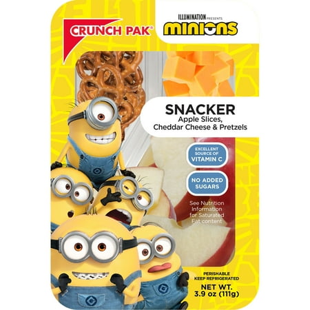 Crunch Pak Snack Featuring Minions with Fresh Sliced Sweet Apples, Cheese, and Pretzels, 3.9oz Tray
