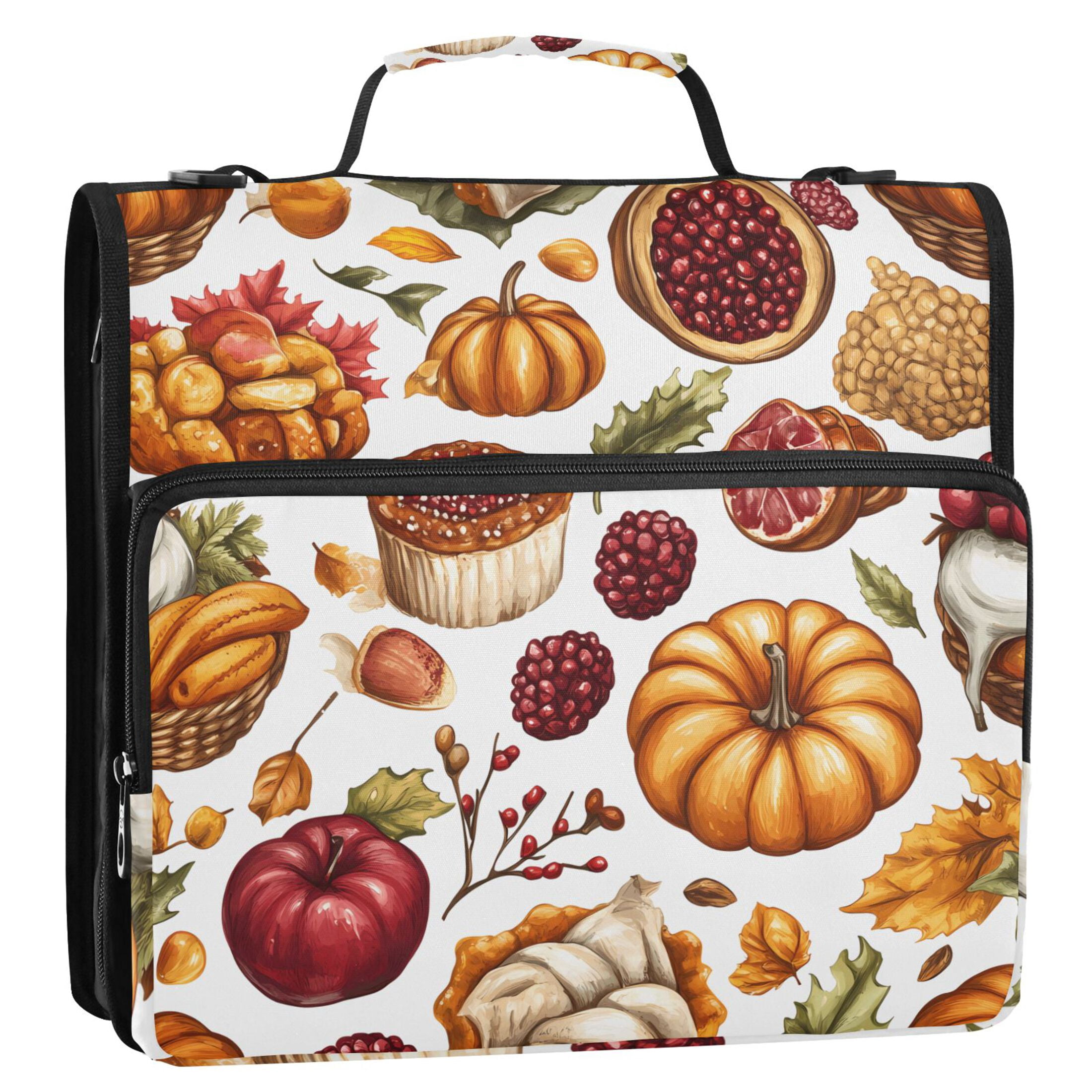 3 Ring Zipper Binder with Shoulder Strap Waterproof Trapper Keeper 2 Inch D-Ring 500 Sheets Capacity Cake Pomegranate Pumpkin