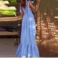 thumbnail image 7 of Summer Savings Clearance! Edvintorg Women's Lace Up Long Dresses Fashion Sleeveless V Neck Summer Comfy Solid Casual Loose Beach Dress Vacation Outfits For Women 2023 Sky Blue XXL, 7 of 7