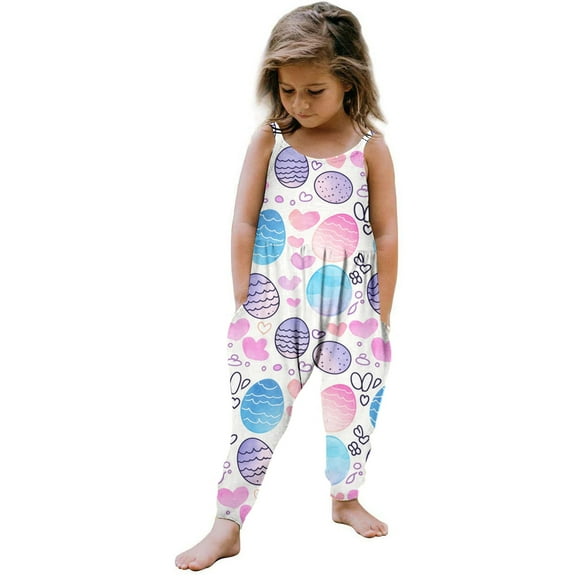 Girls Easter Romper Toddler Girl Rompers for Girls Casual V Neck Suspender Overalls with Side Pockets Girl Clothes 4T