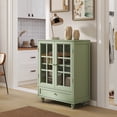 thumbnail image 2 of Lisonu Modern Buffet Cabinet, Mint Green Sideboard with Glass Doors and Drawer, Minimalist Wooden Storage Cupboard with Solid Wood Legs for Dining Room, Hallway, or Living Room, 2 of 26
