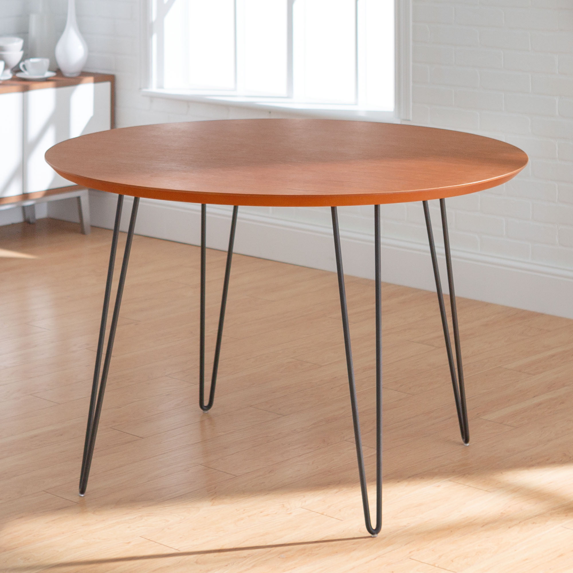 35.5 Target Marketing Systems Tania Mid Century Modern 4-Seater Round Dining Table Walnut