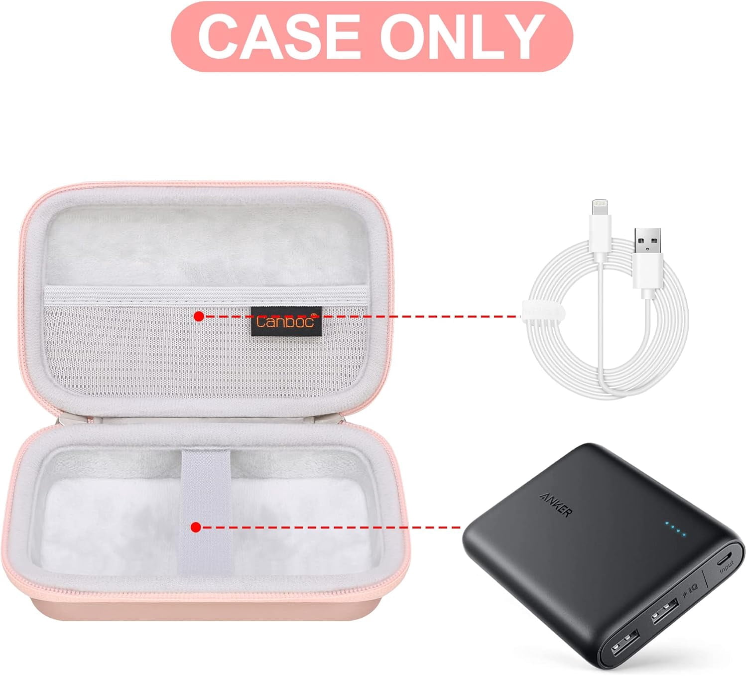 HRTGFD-Hard Case for Anker PowerCore 13000 Portable Charger/Anker 622/621 Magnetic Battery (MagGo) Power Bank, Mesh Pocket fits USB Cable, Rose Gold (Case Only)