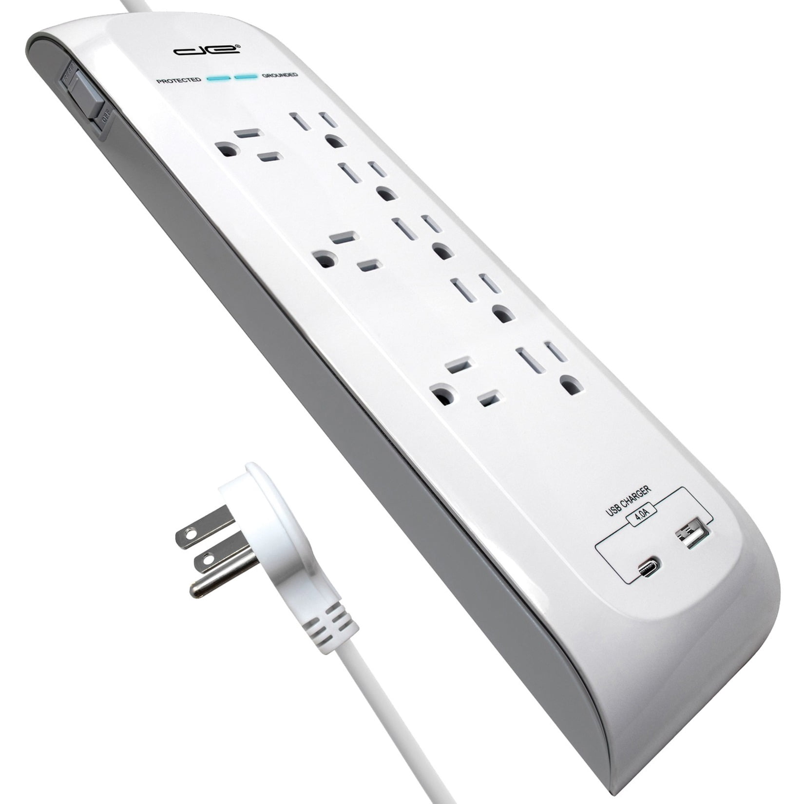 Digital Energy DEE1-1116 8-Outlet USB-A and USB-C Surge Protector Power Strip (White, 6-Foot Cord)