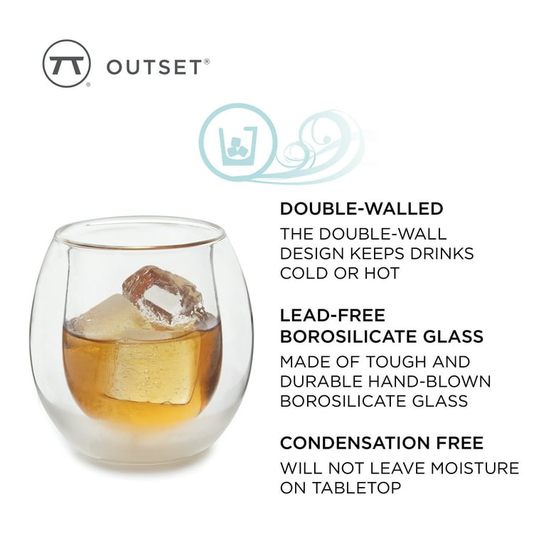 Outset Double Wall Whiskey Glasses, Set of 2, Borosilicate Glass 