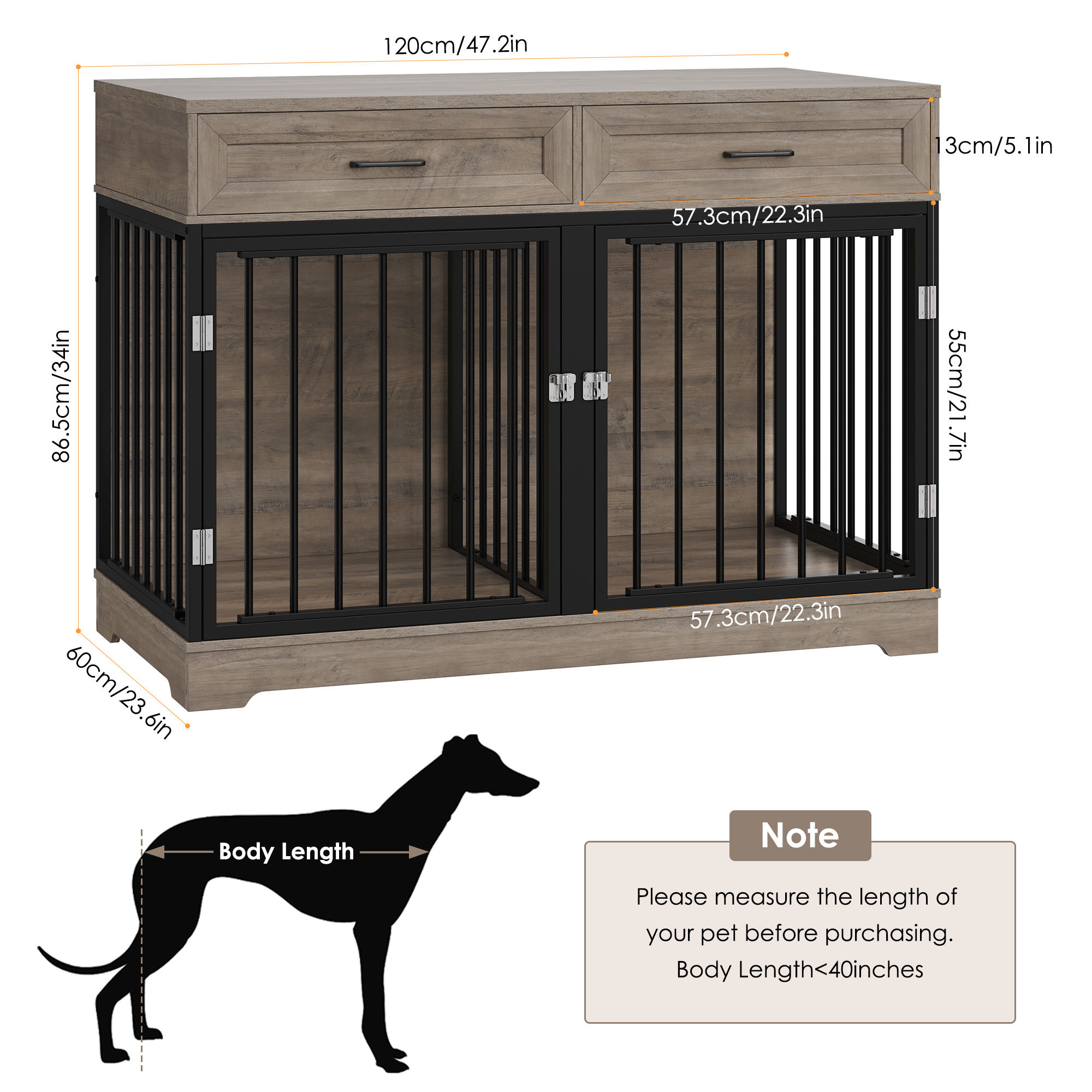 Homfa Dog Crate Furniture with Drawers, Gray photo 2