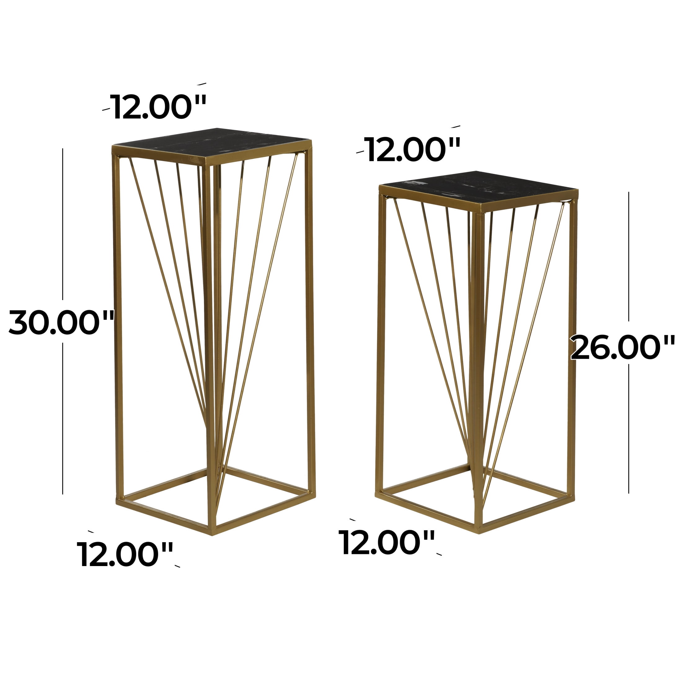 DecMode Contemporary Metal Square Pedestal Table, with Gold/Black Finsh, Set of 2 30", 26"H