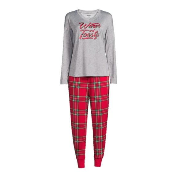 Women's Long Sleeve Sleep Top and Jogger PJ Set, 2-Piece, Warm & Toasty 3X Red