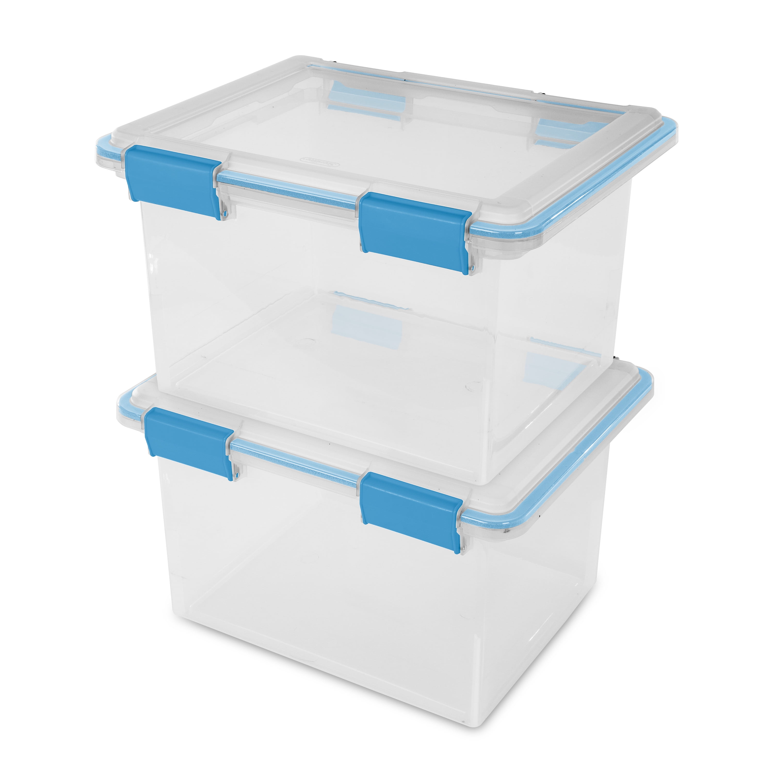 Sterilite 32 Qt Gasket Box, Stackable Storage Bin with Latching Lid and  Tight Seal, Plastic Container to Organize Basement, Clear Base and Lid,  8-Pack