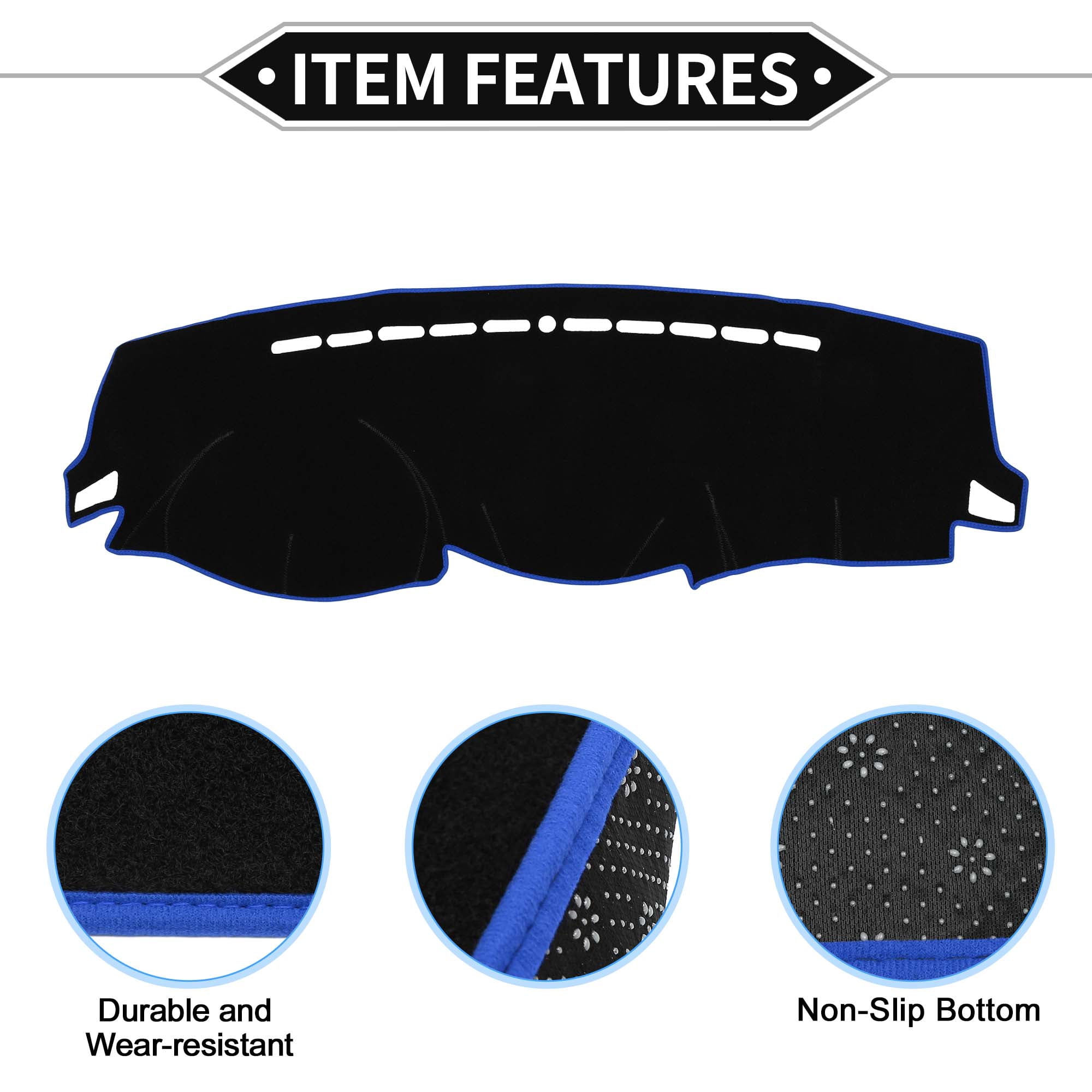 Unique Bargains Dashboard Covers for Hyundai Elantra 2007-2010 Non-Slip Dash Cover Mat Polyester Black, Blue Front