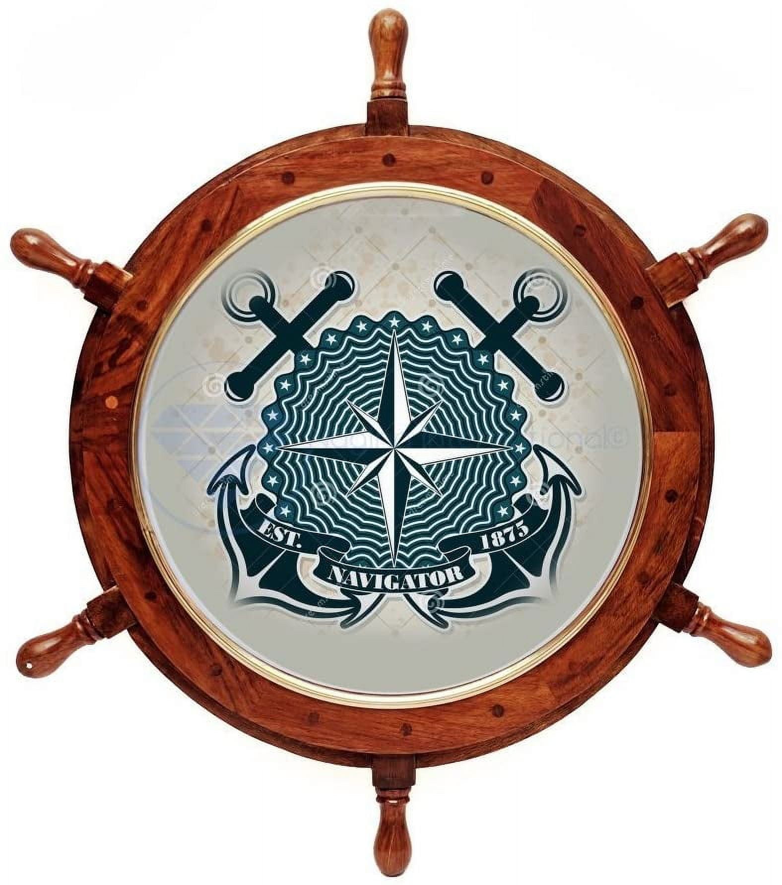 Nagina International 60 cm Nautical Whitewashed Clock Ship Wheel With  Fishing Net