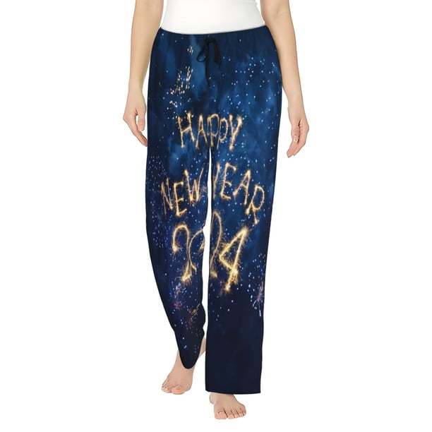 Balery Beautiful New Year 2024 Pantalones de pijama para mujer, pijamas ultraligeros, pantalones de estar por casa-Small