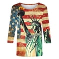 thumbnail image 5 of lcziwo Women American Flag Shirt Soft Casual 3/4 Sleeve Blouse 4Th Of July Printed Summer Family Round Neck Tshirt Army Green XXL, 5 of 6