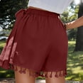 thumbnail image 5 of Ailaofu Womens Wrap Tassel Shorts High Waisted Tie Waist Solid Color Casual Shorts with Fringe Hem Flowy Lightweight Skort Style, 5 of 7