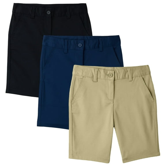 Boys Flat Front Stretchable Twill Chino Shorts (3-Pack)