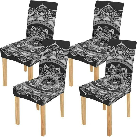 POGLIP Boho Style Stretch Chair Cover Protector Seat Slipcover for Dining Room Hotel Wedding Party Set of 4