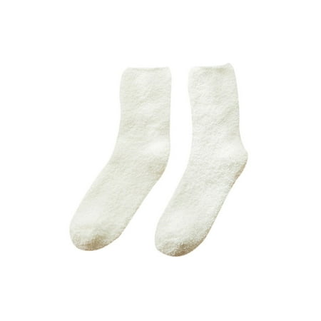 

1 Pair Middle Tube Home Floor Socks Coral Velvet Socks Thickening Warming Towel Socks Color:White
