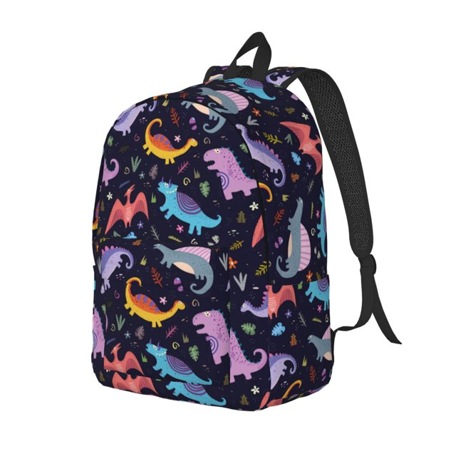 Easygdp Cartoon Dinosaur Mochila de Lona Resistente para Laptop, Compatible con Laptops de 15 a 17 pulgadas, Ideal para Escuela, Trabajo y Viajes-Medium