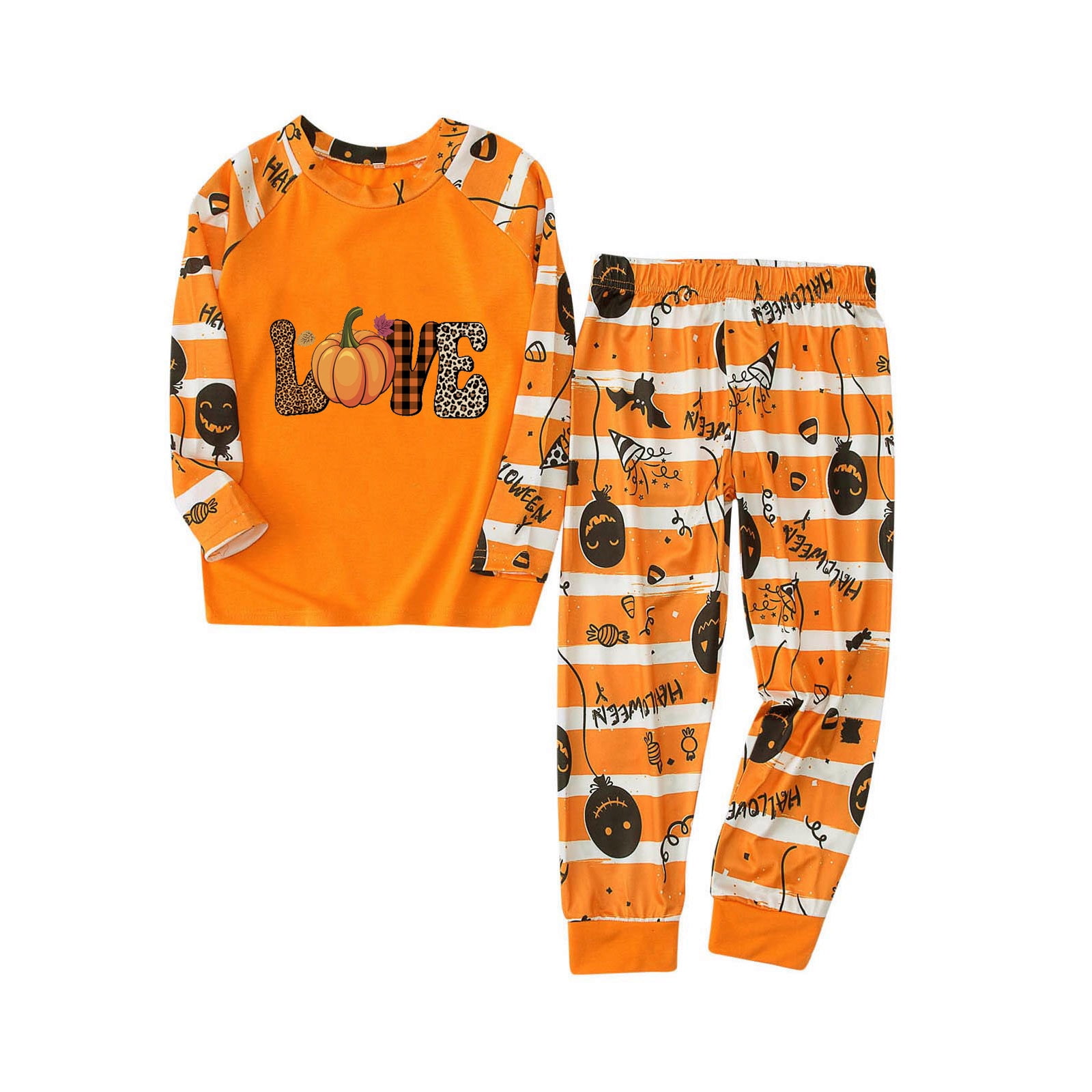 EQWLJWE Halloween Matching Family Pajamas Happy Love Letter Print