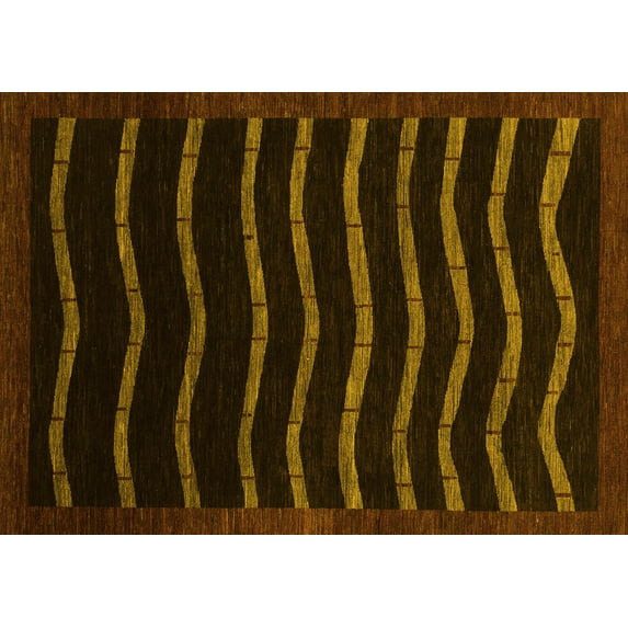 Ahgly Company Machine Washable Indoor Rectangle Abstract Yellow Modern Area Rugs, 3' x 5'