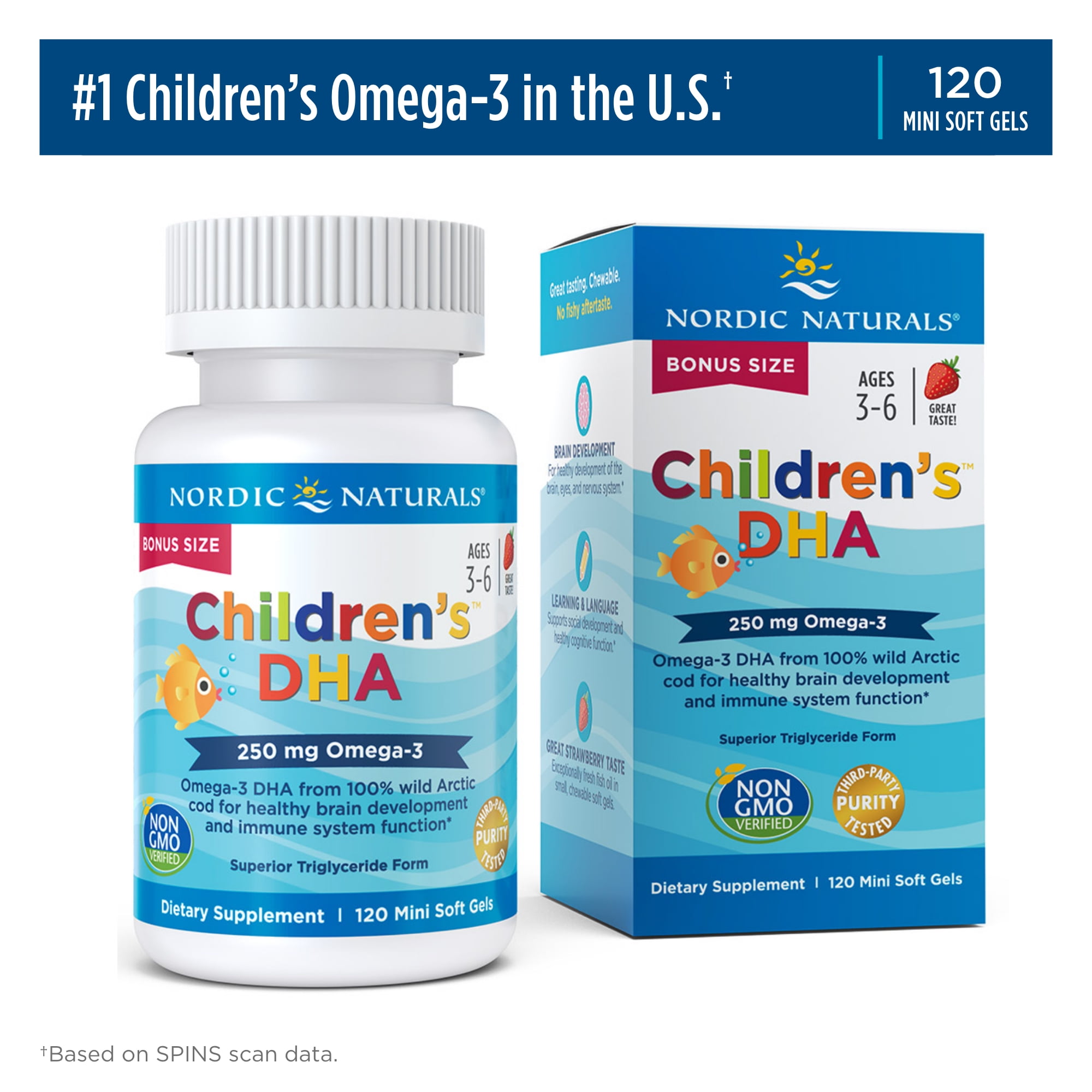 Nordic Naturals Children's DHA Mini Softgels for Kids, 250 Mg, 120 Ct