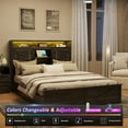 thumbnail image 3 of Vabches Farmhouse Queen Size Bed Frame with 4 Drawers and Bookcase Headboard,Sliding Barn Door Platform Bed with LED Light & Power Outlets, Dark Rustic Oak, 3 of 7