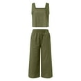 thumbnail image 6 of BLOCLOALO 2 Piece Lounge Set Sleeveless Tops Women's Outfits Square Neck Linen Tank Crop Top Wide Leg Pants Matching Set Cropped Tank Tops Dressy Casual Suit Casual Lounge Sets for Women Army Green S, 6 of 7