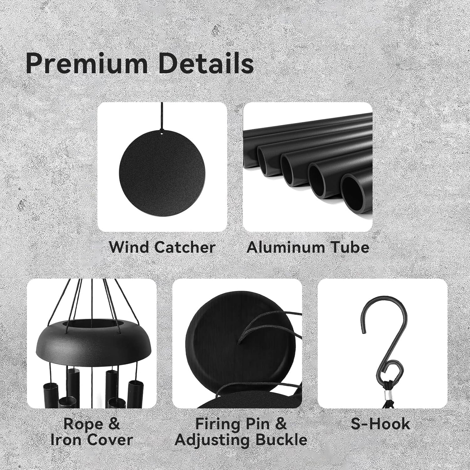 WindChimes Outdoors, 32 Inches Deep Tone Metal WindChimes with 6 Thickened Aluminum Tubes, Wind Chimes for Outside, Memorial Wind Chimes Best Gift for Mom Grandma Women, Black