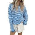 thumbnail image 3 of Women's Crew Neck Casual Cardigan Sweater Open Front Wavy Long Sleeves Cropped Knit Outerwear Blue M, 3 of 8