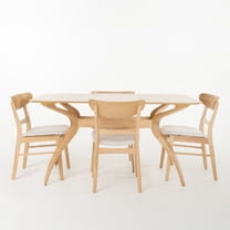 GDF Studio Isador Mid Century Modern Fabric Upholstered Wood 5 Piece Dining, Light Beige and Natural Oak