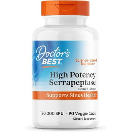 Doctors Best High Potency Serrapeptase, Supports Sinus Health 120,000 SPU, Non-GMO, Vegan 90 Veggie Caps