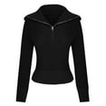 thumbnail image 2 of Fnooota Womens Sweaters, Lightweight V Neck Zipper Long Sleeve Pullover Tops Black Size L, 2 of 5