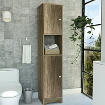 Oak Linen Cabinet With Four Inner Shelves And Two Doors, 68 Cabinets, 68" High