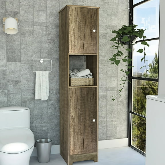 Oak Linen Cabinet With Four Inner Shelves And Two Doors, 68 Cabinets, 68" High