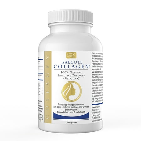 Salcoll Collagen Skin Capsules - Anti-Aging Supplements with Marine Collagen & Vitamin C - Anti-Aging Skin Care to Help Reduce Wrinkles - Supports Hair, Skin & Nails Health - 120