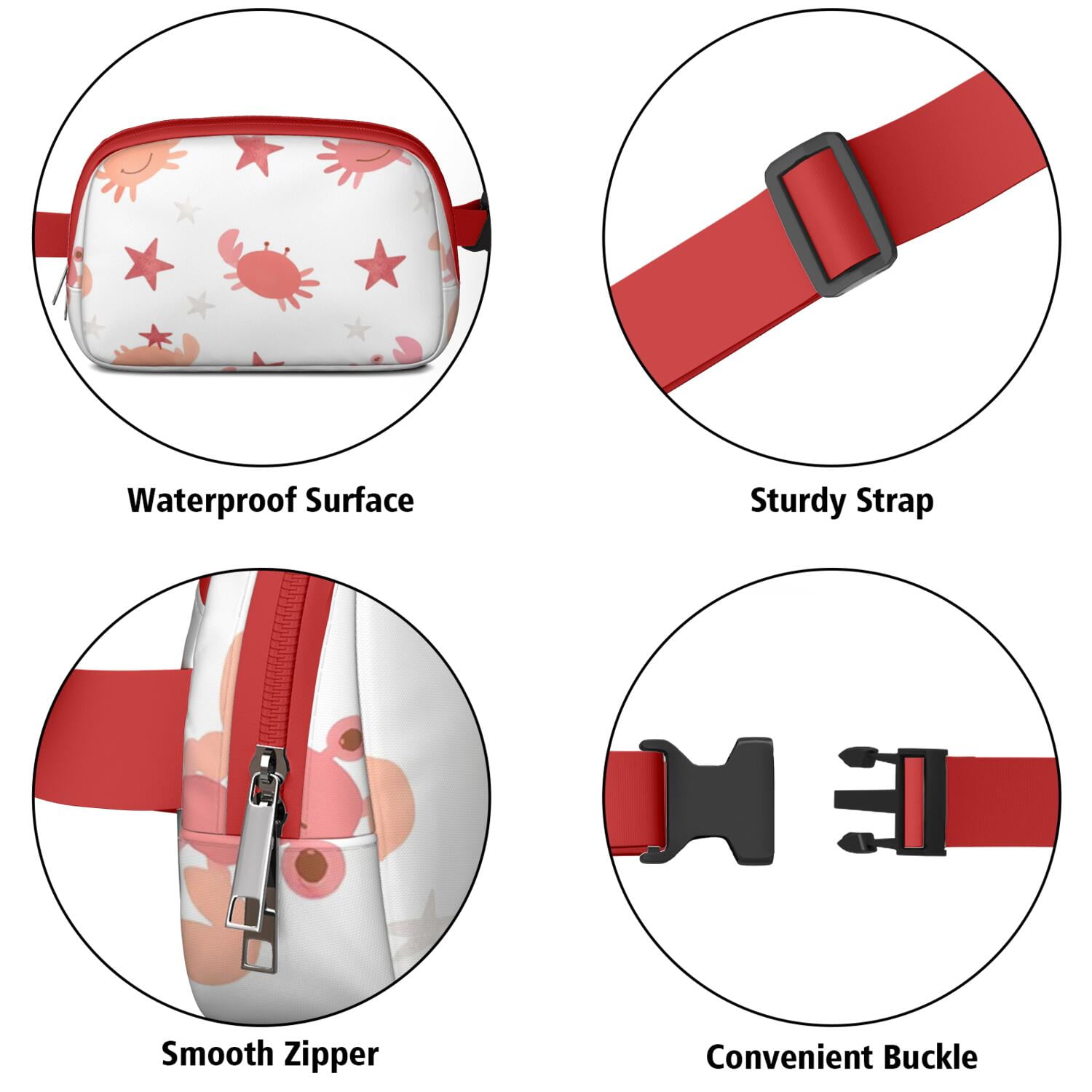 Cross Body Bag for Men&Women Fashionable Waterproof Fanny Pack with Adjustable Strap for Casual Running Hiking Cycling Cute Crab Marine Adorable Sporty Waist Pack