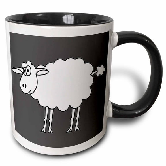 3drose, Cute Cartoon Sheep, 11oz Two-tone Black Mug