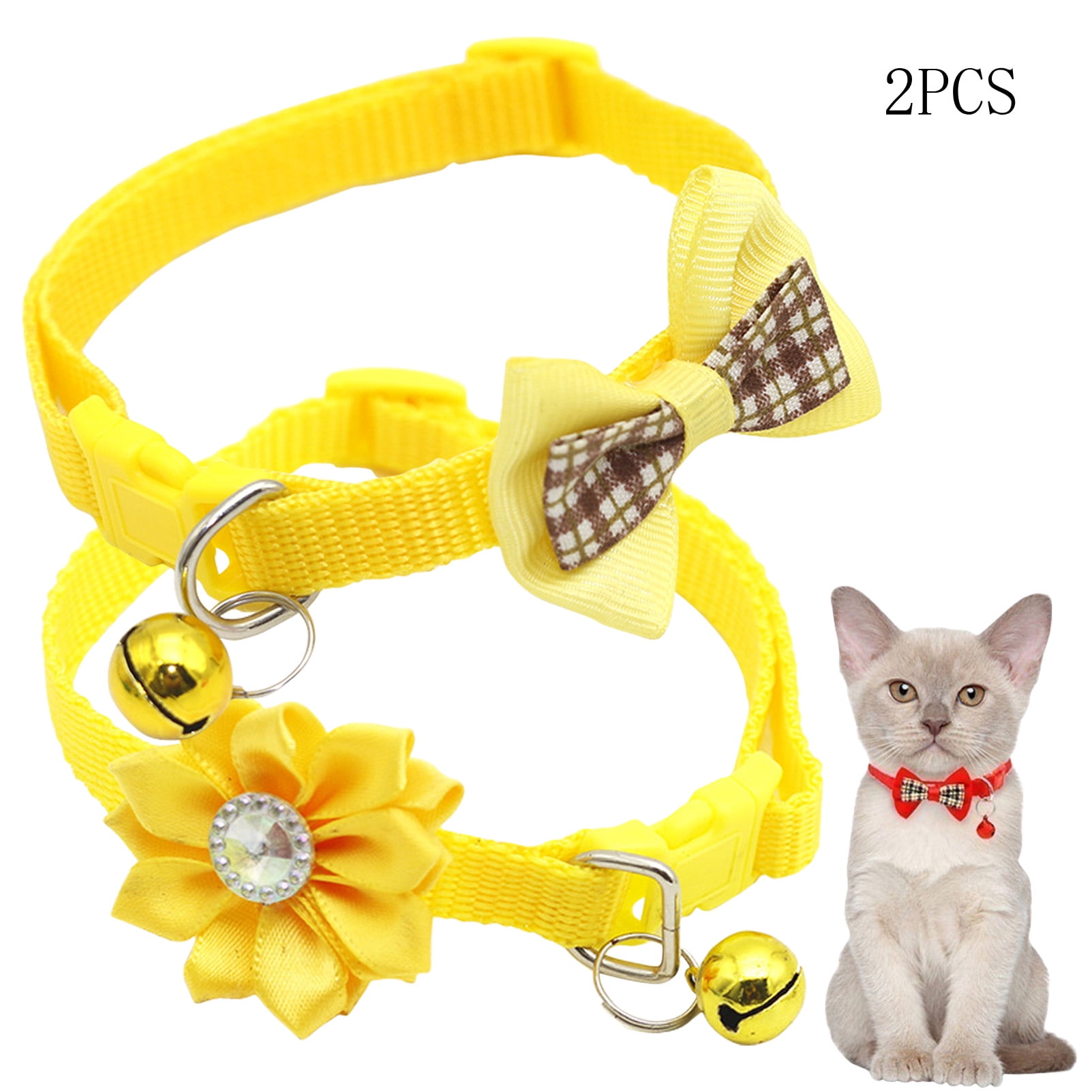 CHBORLESS 2 Pcs Nylon Cat Collar with Bell Bow Tie Flower Adjustable