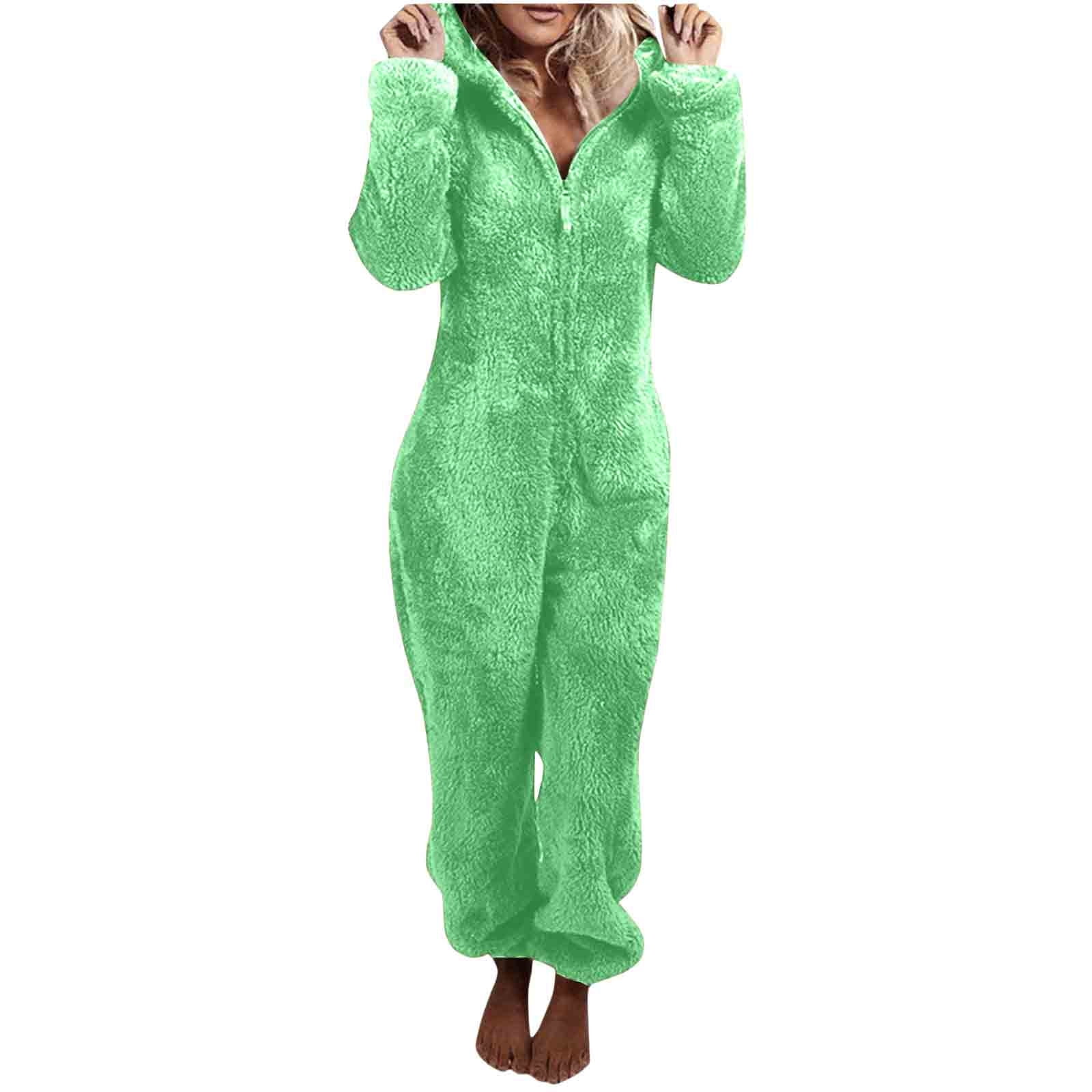 FRSASU Womens Fleece Onesies Pajamas Jumpsuit Warm Sherpa Romper Sleepwear One Piece Zipper Hooded Playsuit Loungewear