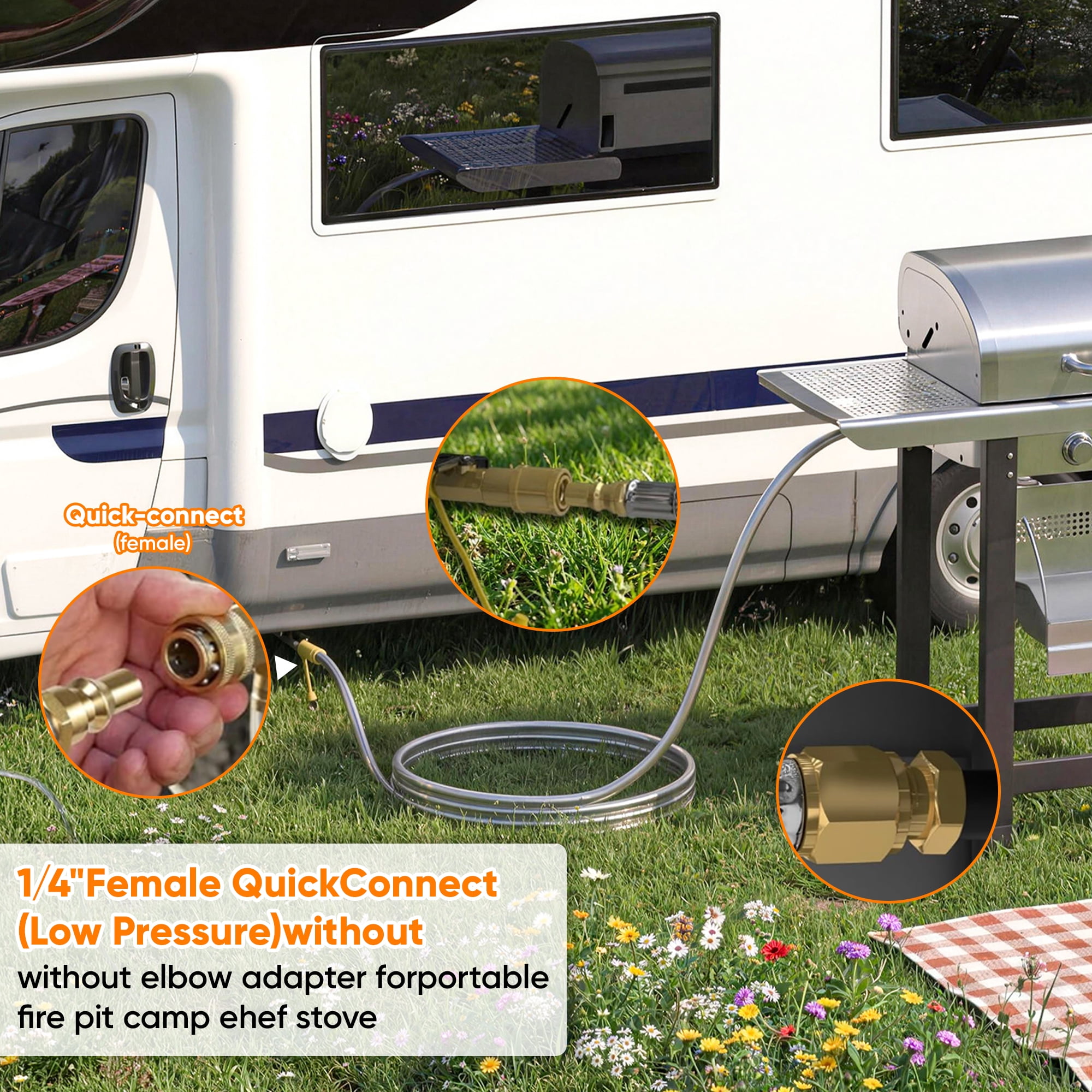 12FT Propane Quick Connect Hose for RV to Gas Grill, Quick Disconnect Propane Hose with Elbow Adapter for Blackstone 17"/22" Griddle